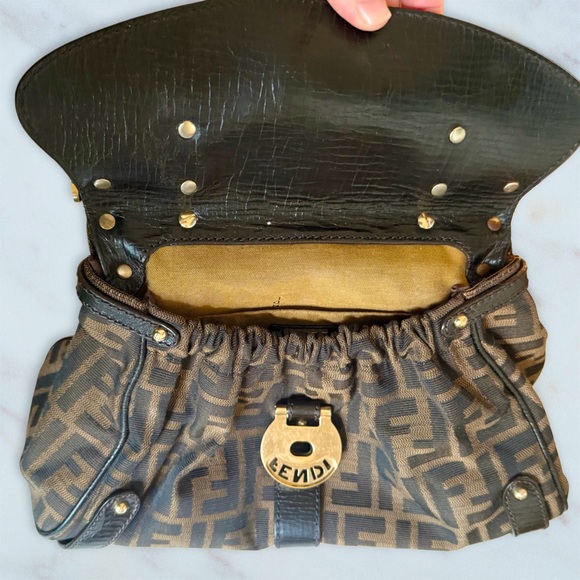 Authentic Vintage Fendi Magic Bag Canvas Dark Brown Leather Trim Y2K 2000s Clean - Picture 4 of 10